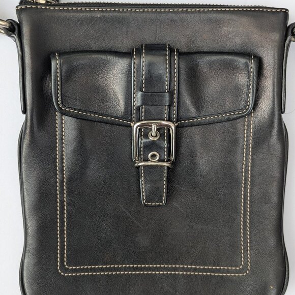 Vintage Coach Black Leather Hamilton Crossbody Bag with Buckle Front Pocket - Picture 2 of 7